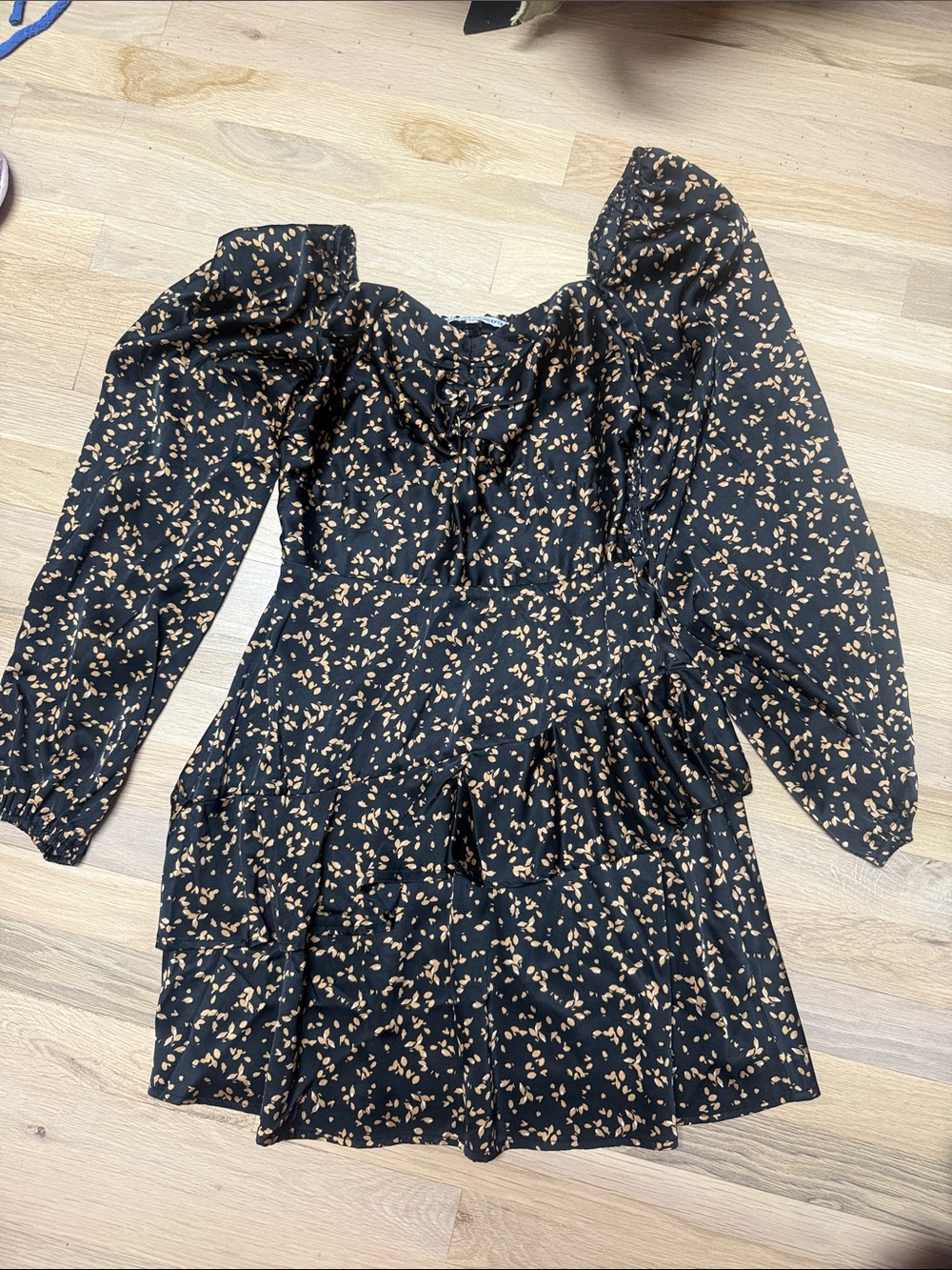 Vici Black Mini Dress with Tan Floral Print